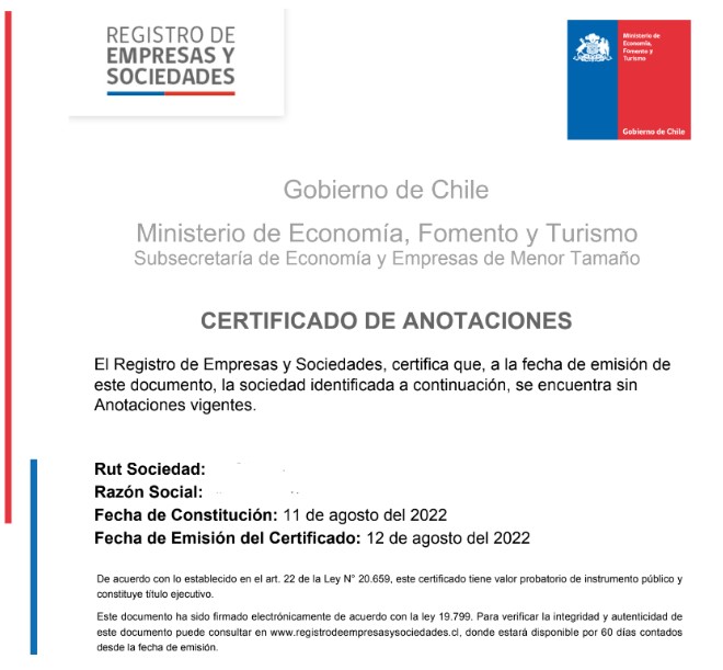 Imagen que pertenece al texto de Método Tradicional o Empresa en un día. Nos muestra el Certificado de Anotaciones.