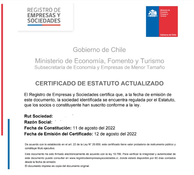 Imagen que pertenece al texto de Método Tradicional o Empresa en un día. Nos muestra el Certificado de EStatutos Actualizado.