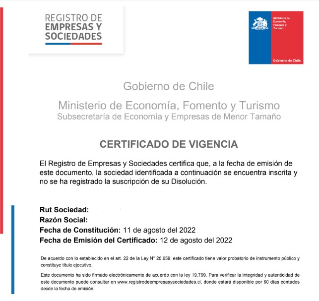 Imagen perteneciente al texto de Método Tradicional o empresa en un día. Corresponde al Certificado de Vigencia.