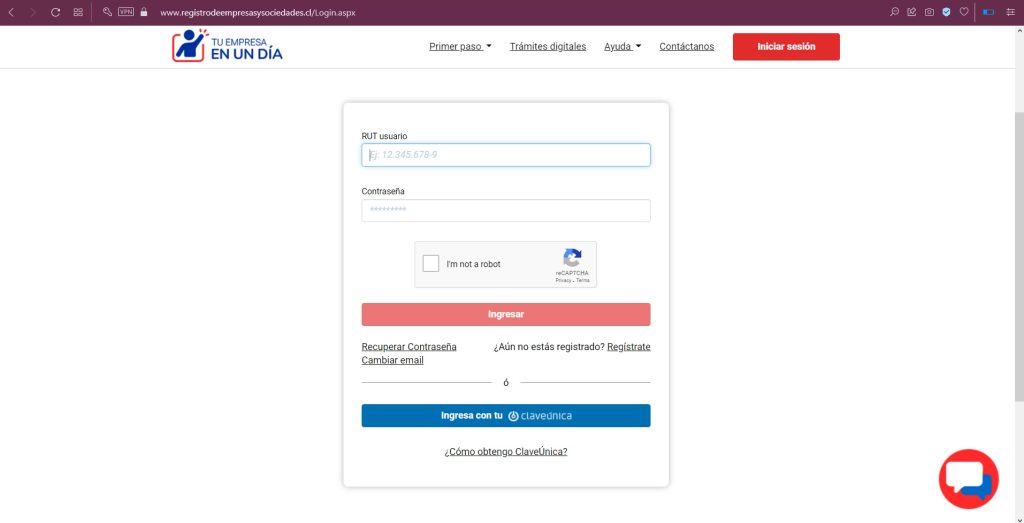 Paso 2 de 7 Pasos para crear una Empresa en un Dia Aquí hay que hacer login
