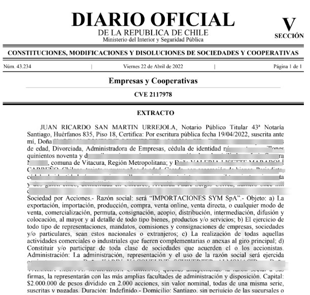 Imagen de cómo se ve la publicación en el Diario Oficial.